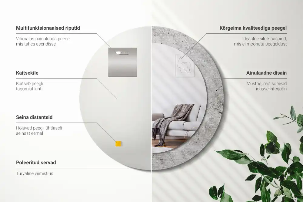 Kulaté zrcadlo tištěný rám šedý beton