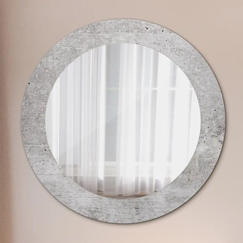 Kulaté zrcadlo tištěný rám šedý beton
