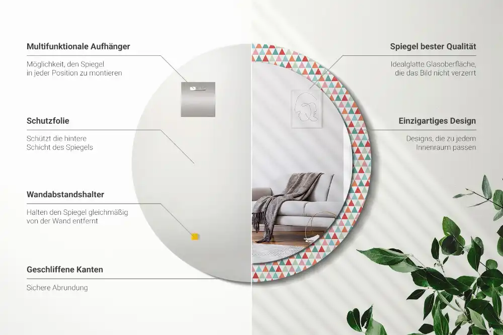 Kulaté zrcadlo tištěný rám geometrický vzor