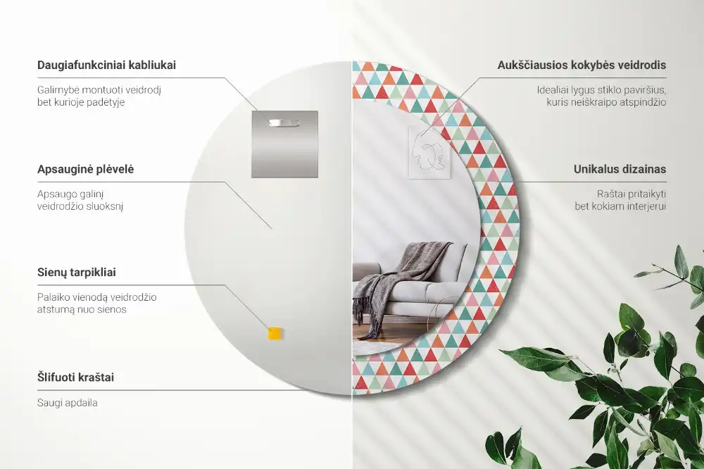 Kulaté zrcadlo tištěný rám geometrický vzor