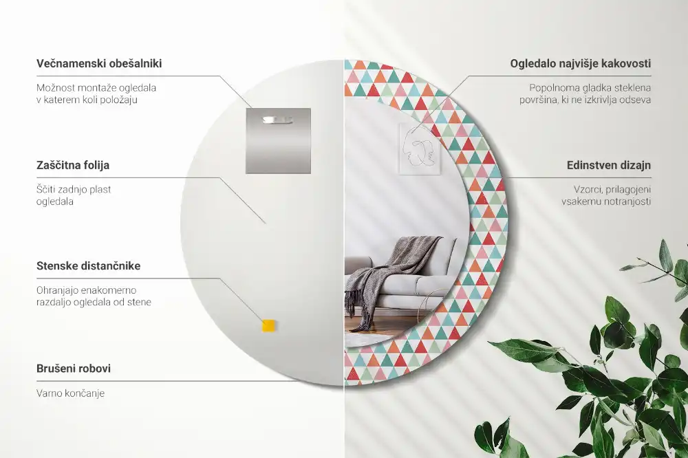 Kulaté zrcadlo tištěný rám geometrický vzor