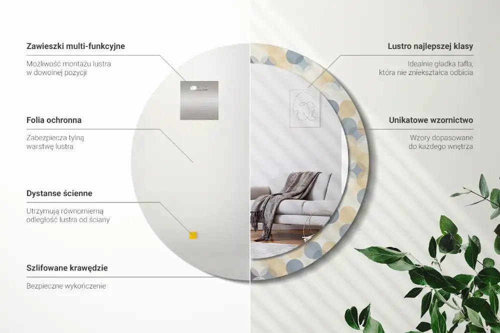 Kulaté dekorační zrcadlo na zeď geometrická kružnice