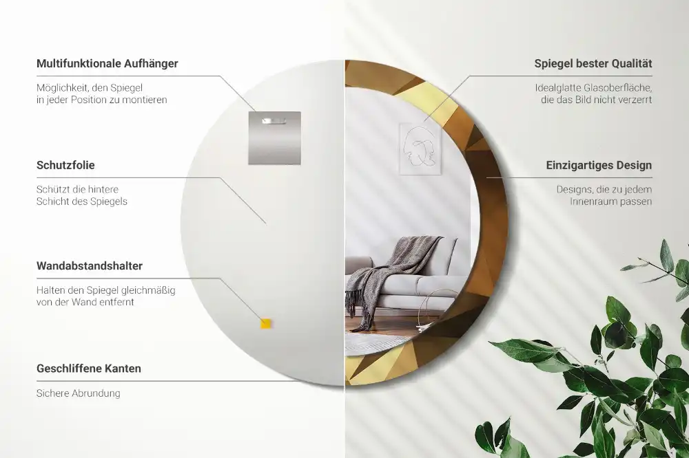 Kulaté zrcadlo s potiskem v designu geometrického vzoru