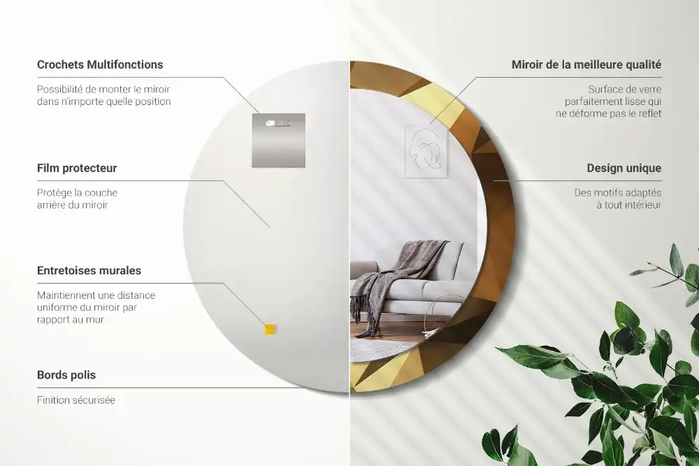Kulaté zrcadlo s potiskem v designu geometrického vzoru