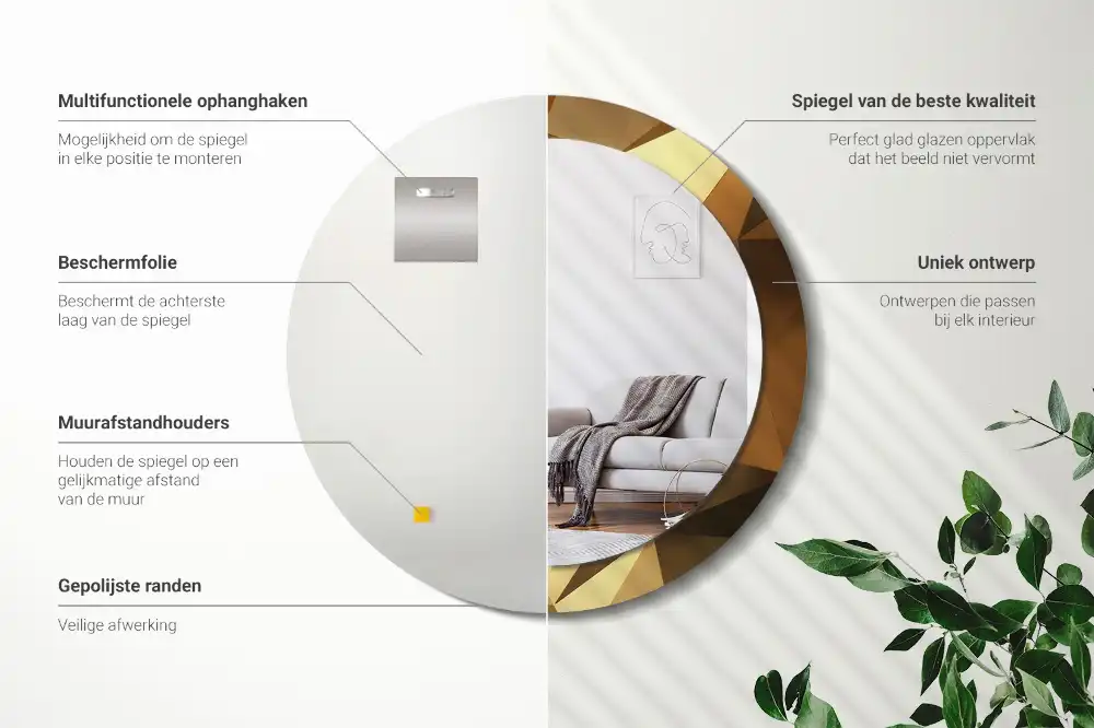 Kulaté zrcadlo s potiskem v designu geometrického vzoru