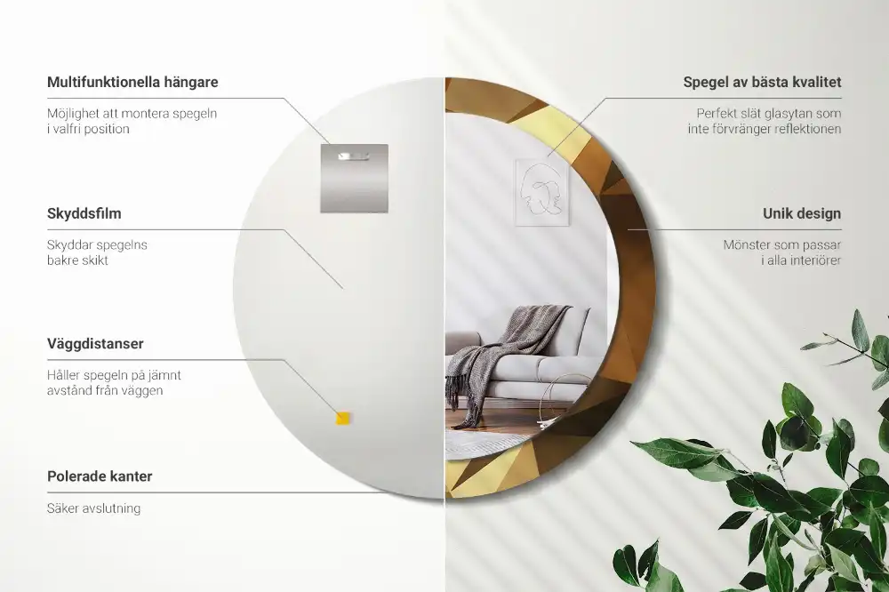 Kulaté zrcadlo s potiskem v designu geometrického vzoru