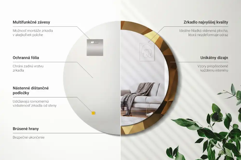 Kulaté zrcadlo s potiskem v designu geometrického vzoru
