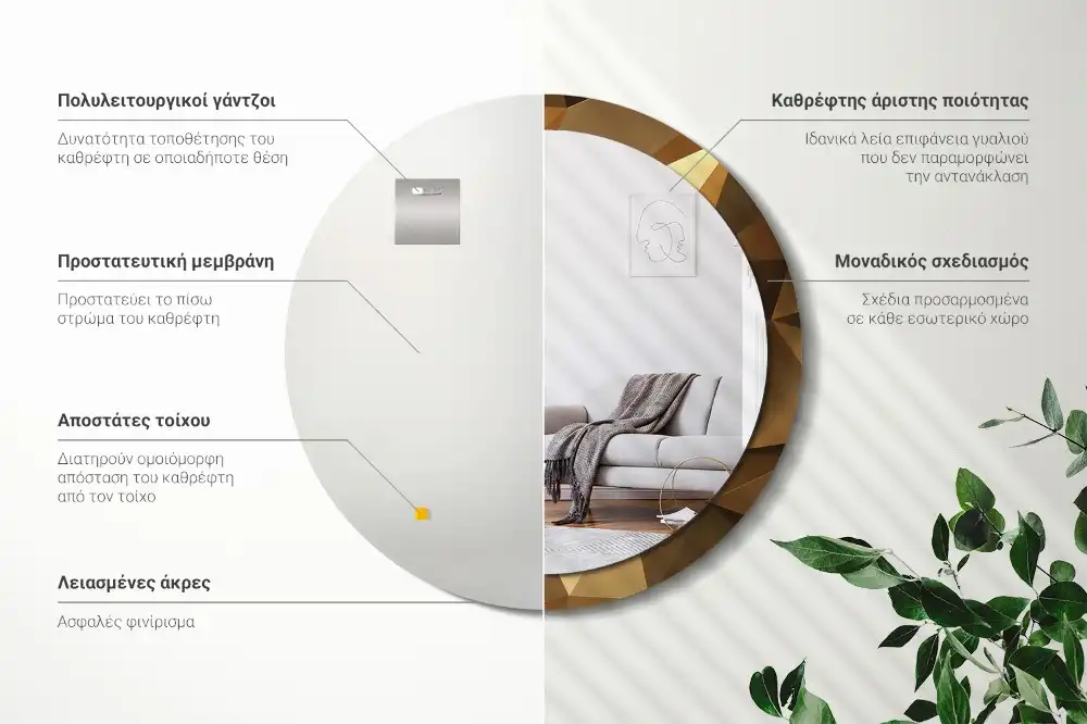 Kulaté zrcadlo s potiskem v designu geometrického vzoru