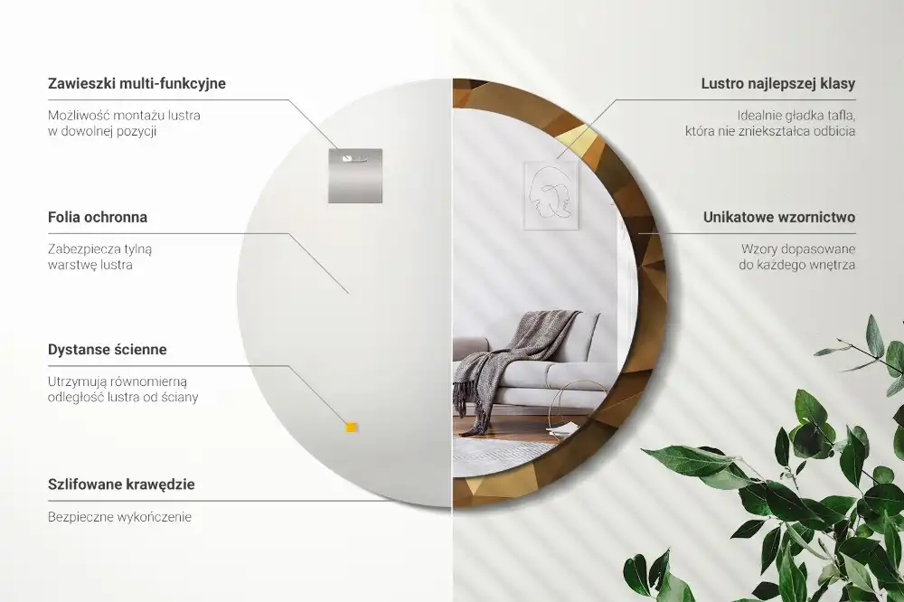 Kulaté zrcadlo s potiskem v designu geometrického vzoru