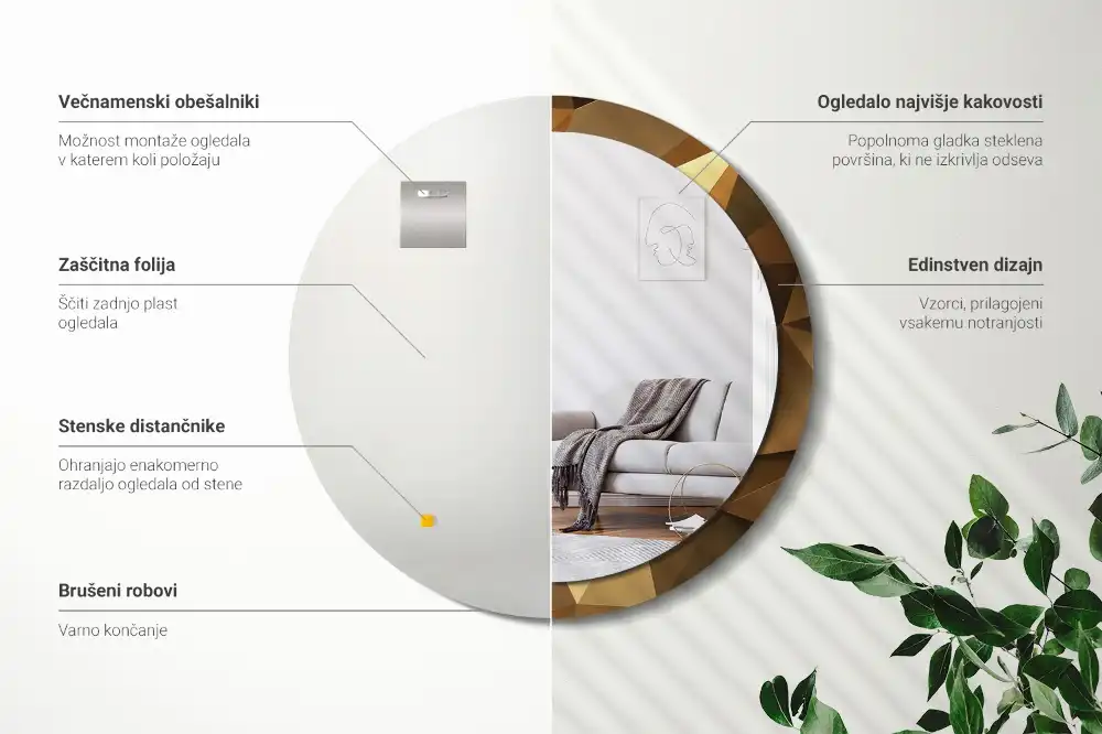Kulaté zrcadlo s potiskem v designu geometrického vzoru