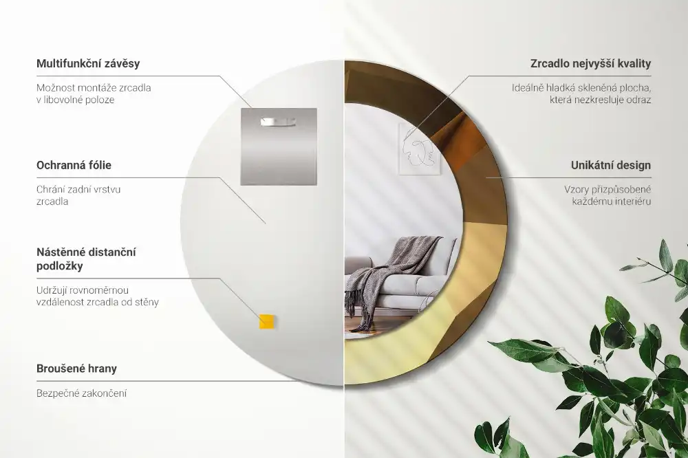 Kulaté zrcadlo s potiskem v designu geometrického vzoru
