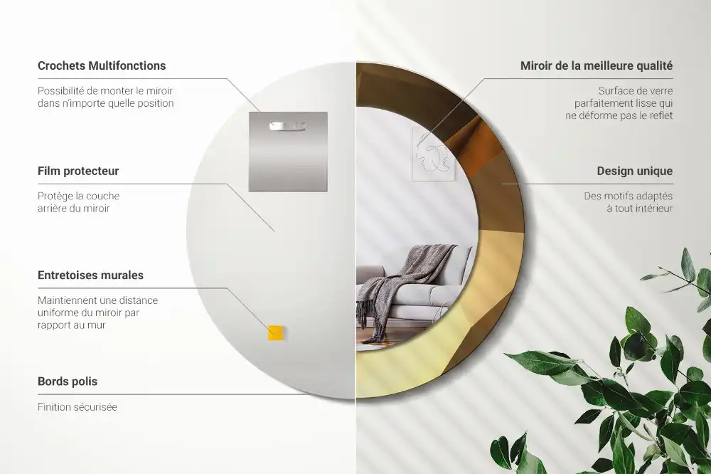 Kulaté zrcadlo s potiskem v designu geometrického vzoru