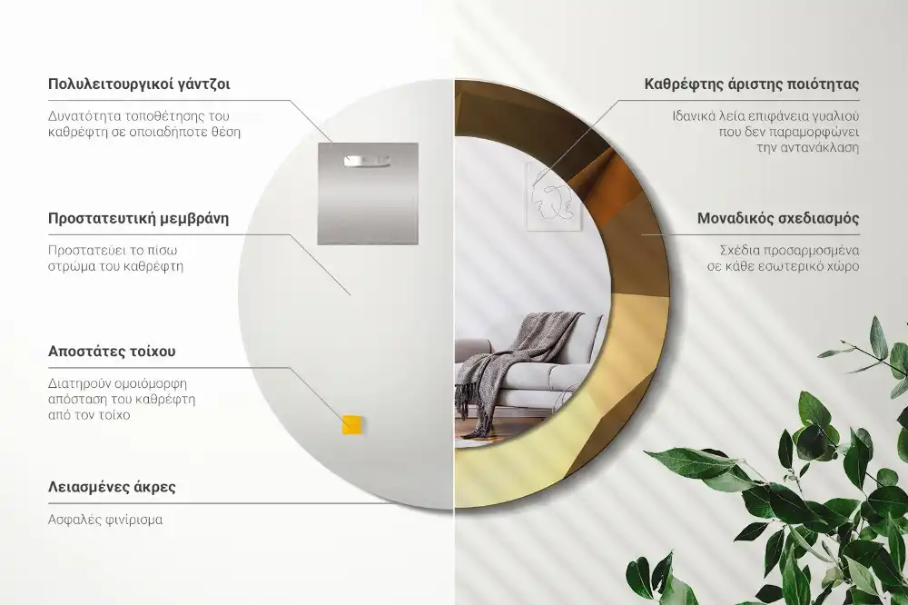 Kulaté zrcadlo s potiskem v designu geometrického vzoru