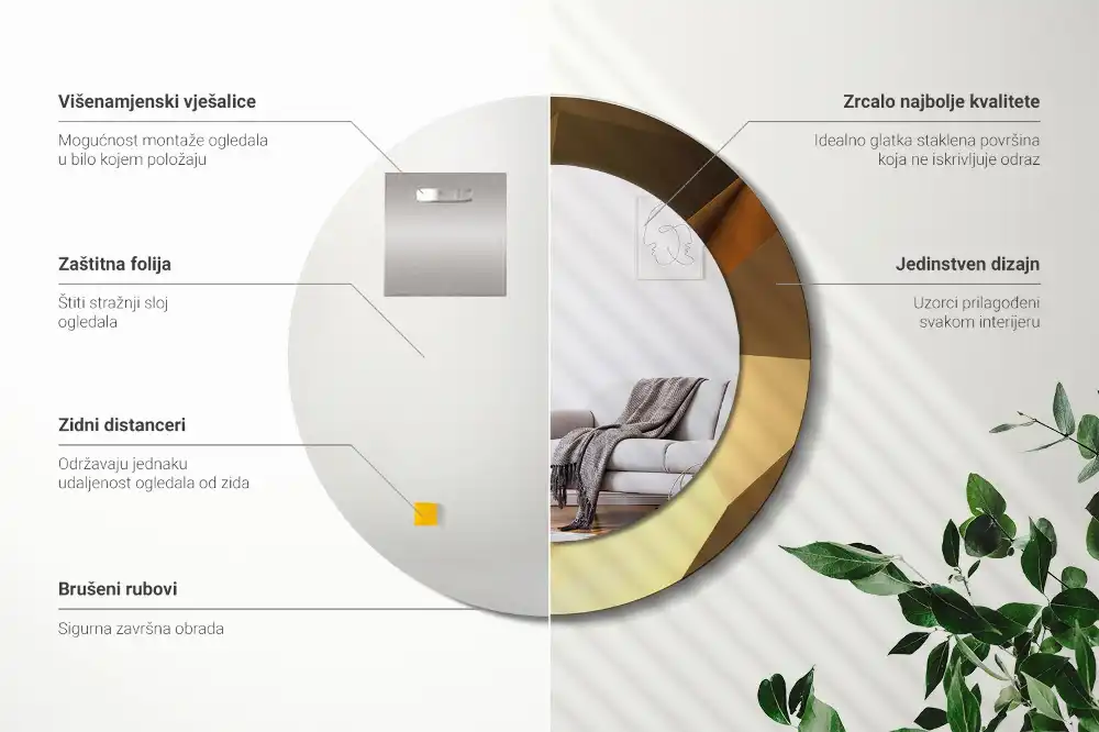 Kulaté zrcadlo s potiskem v designu geometrického vzoru