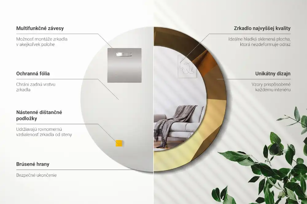 Kulaté zrcadlo s potiskem v designu geometrického vzoru