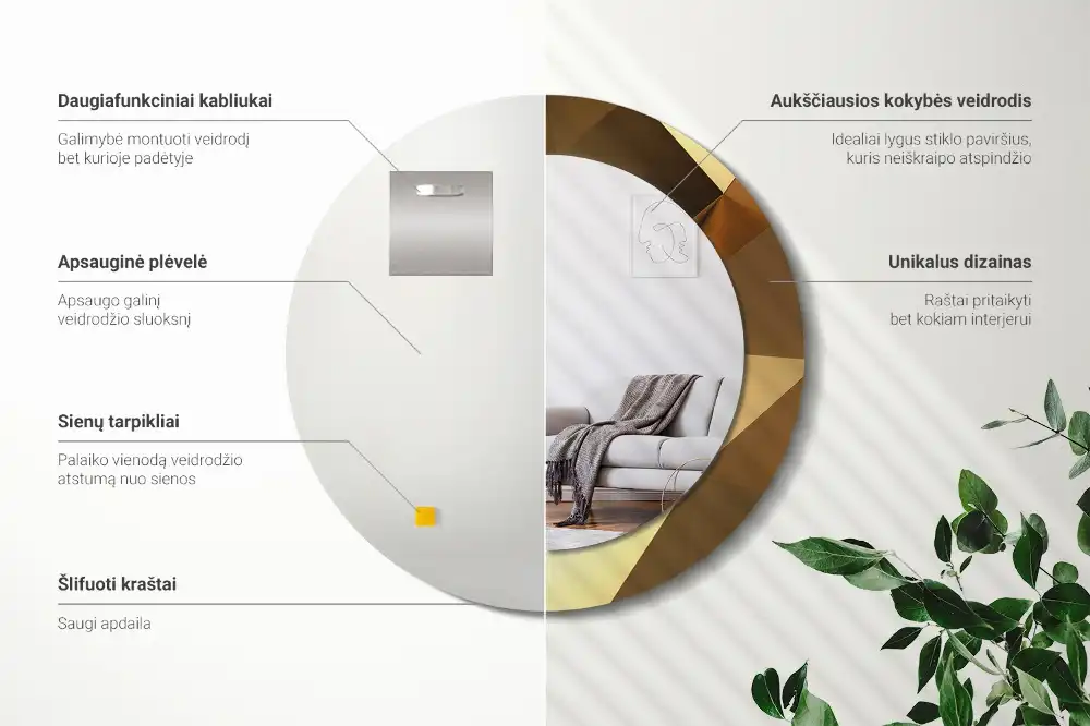 Kulaté zrcadlo s potiskem v designu geometrického vzoru