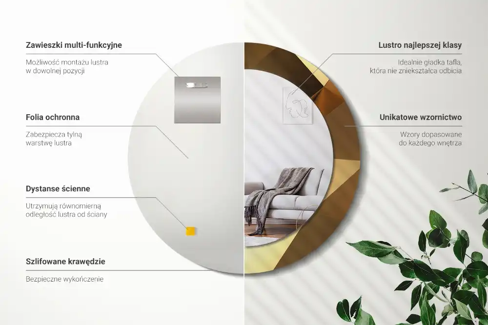 Kulaté zrcadlo s potiskem v designu geometrického vzoru