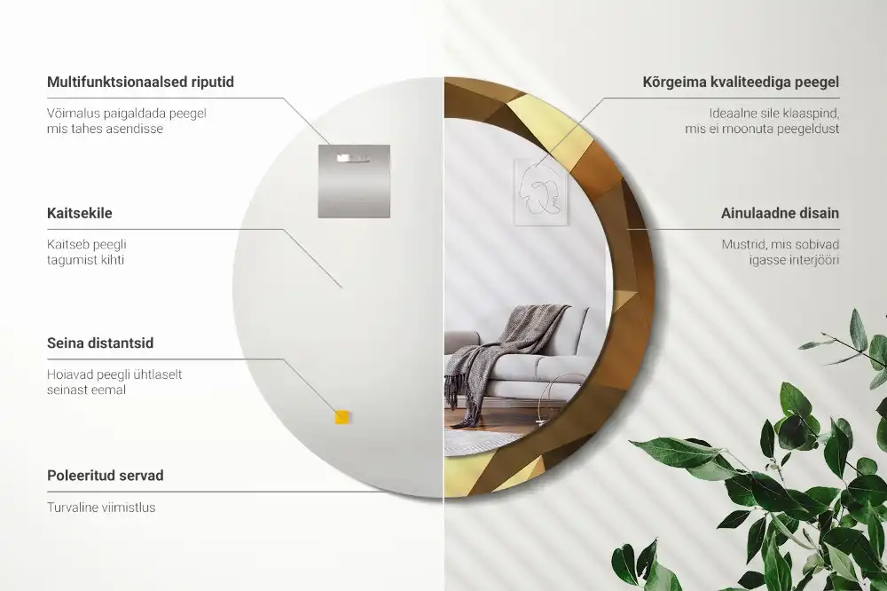 Kulaté zrcadlo s potiskem v designu geometrického vzoru