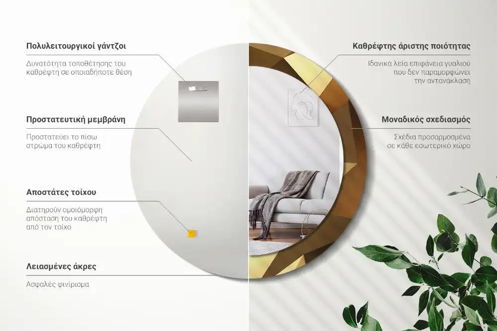 Kulaté zrcadlo s potiskem v designu geometrického vzoru