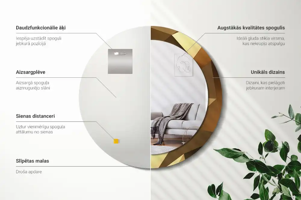 Kulaté zrcadlo s potiskem v designu geometrického vzoru