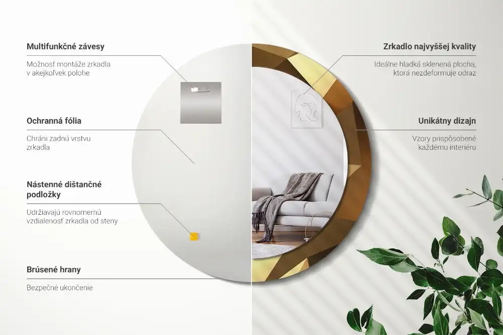 Kulaté zrcadlo s potiskem v designu geometrického vzoru
