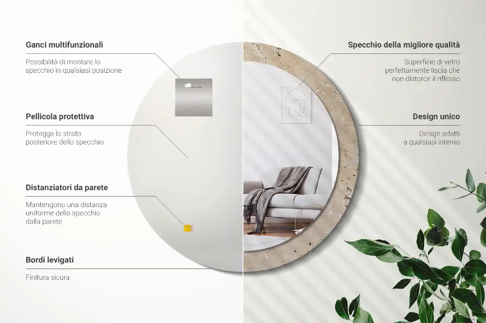 Kulaté dekorační zrcadlo na zeď umělý kámen