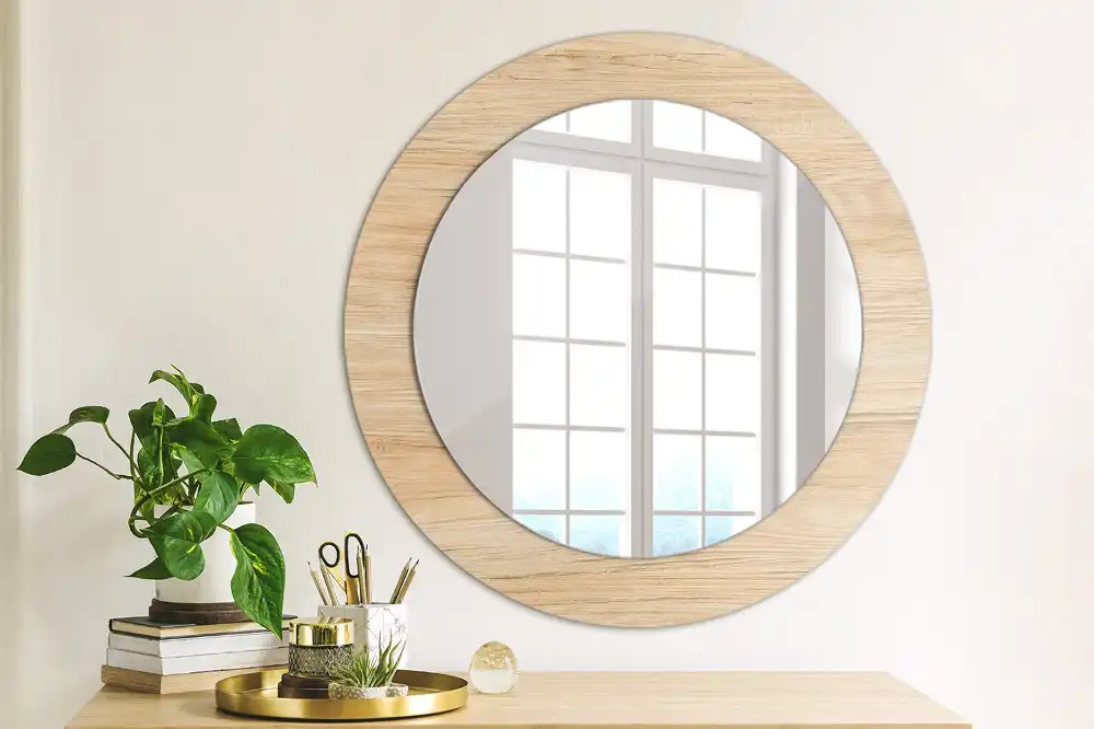 Kulaté zrcadlo tištěný rám dřevěný materiál