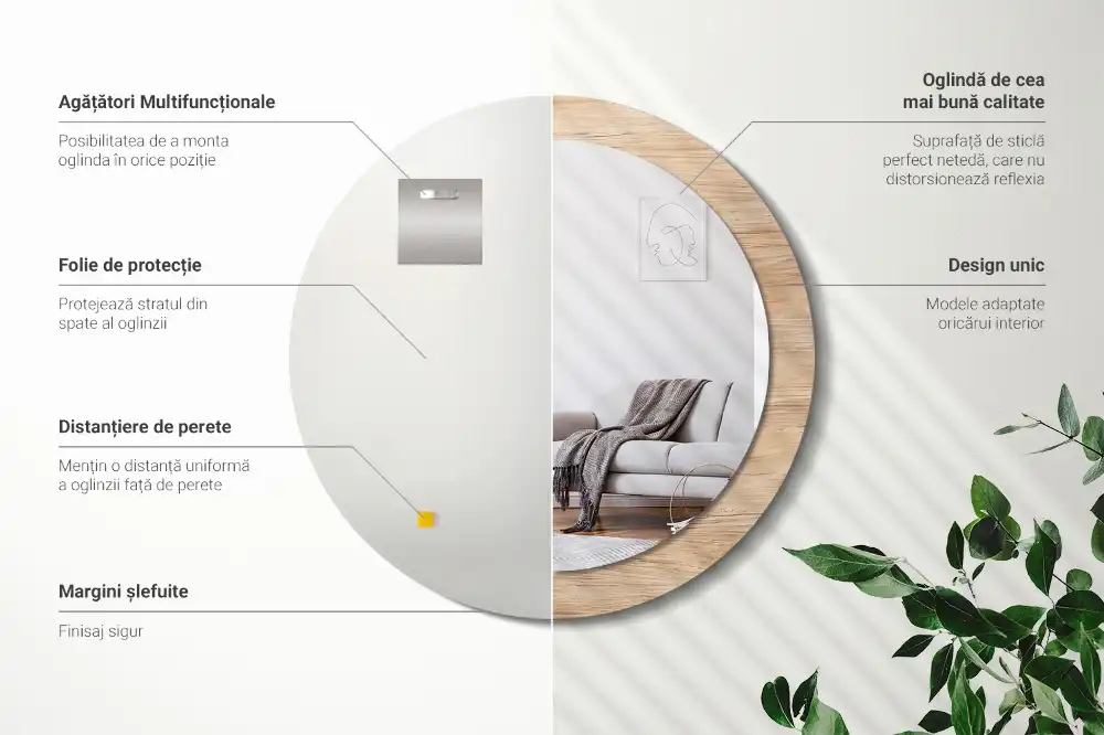 Kulaté zrcadlo tištěný rám dřevěný materiál