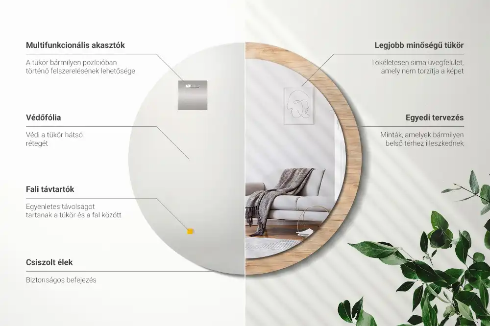 Kulaté zrcadlo tištěný rám dřevěný materiál
