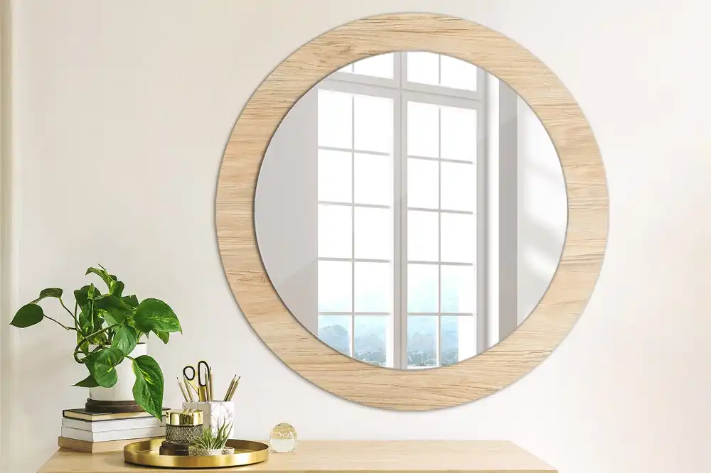 Kulaté zrcadlo tištěný rám dřevěný materiál