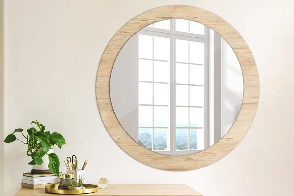 Kulaté zrcadlo tištěný rám dřevěný materiál