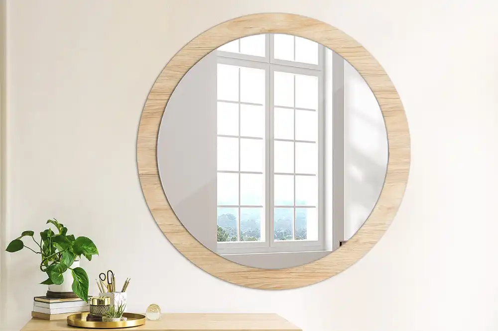Kulaté zrcadlo tištěný rám dřevěný materiál