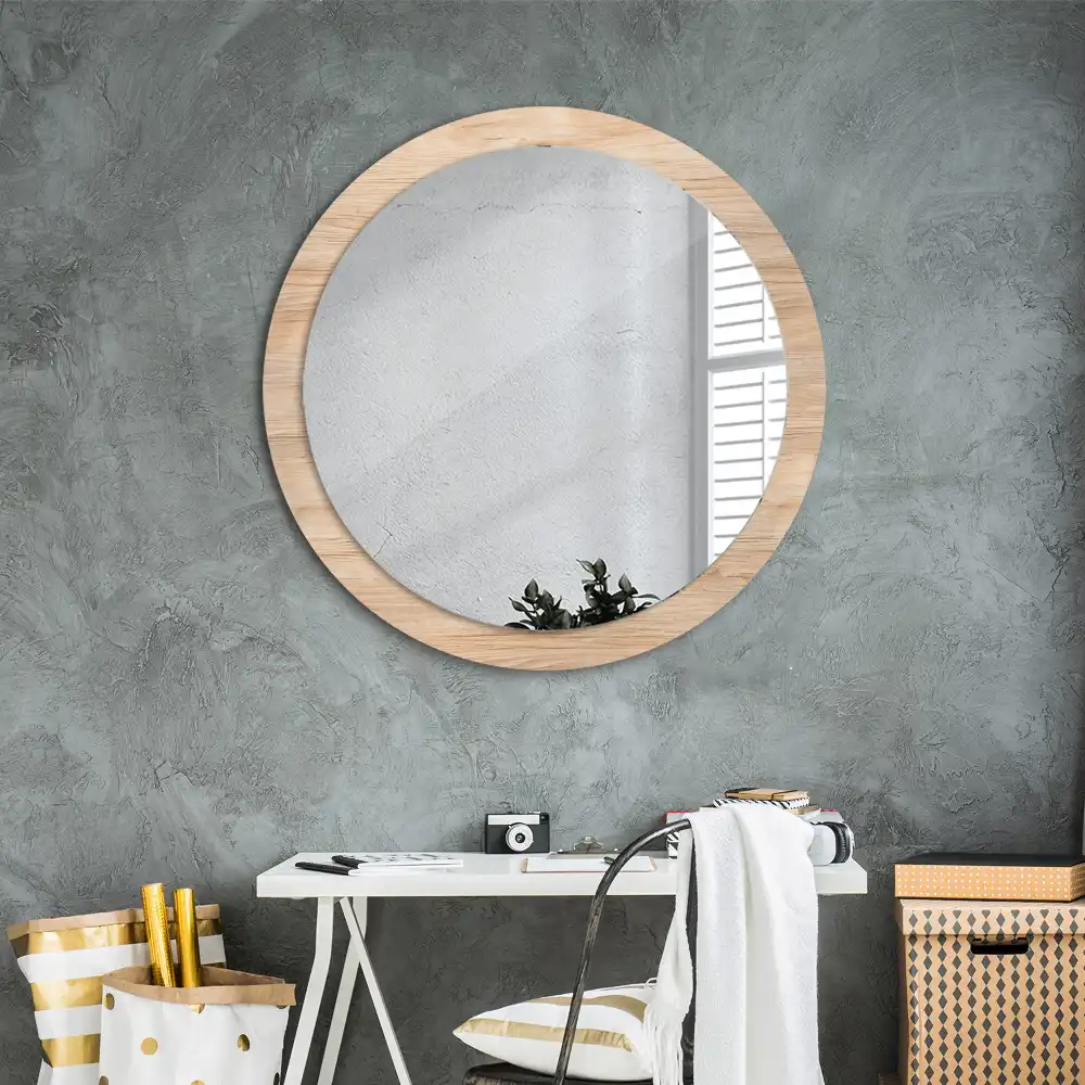 Kulaté zrcadlo tištěný rám dřevěný materiál
