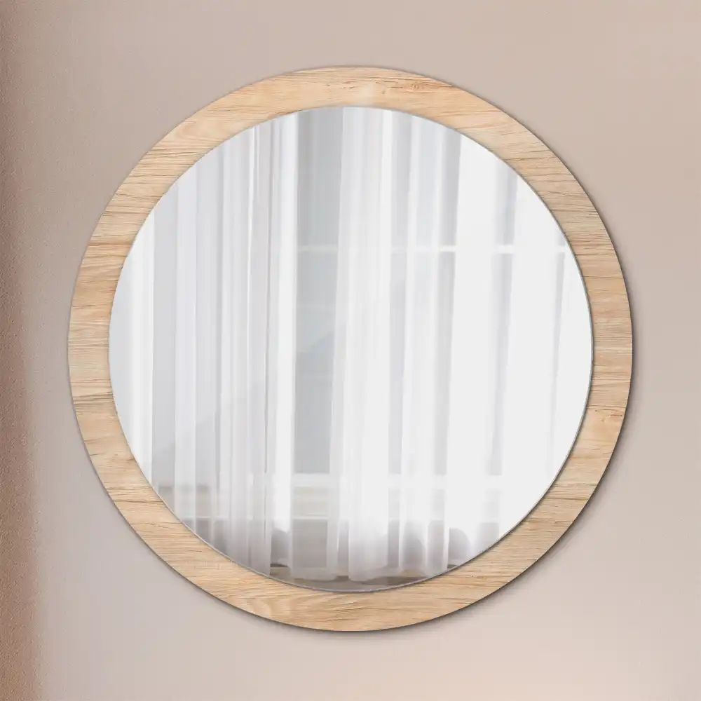 Kulaté zrcadlo tištěný rám dřevěný materiál