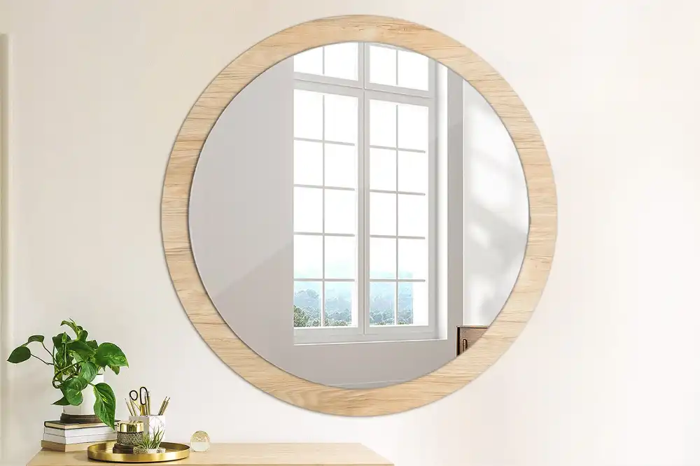 Kulaté zrcadlo tištěný rám dřevěný materiál