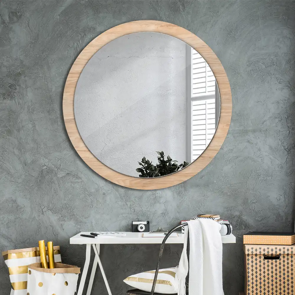 Kulaté zrcadlo tištěný rám dřevěný materiál