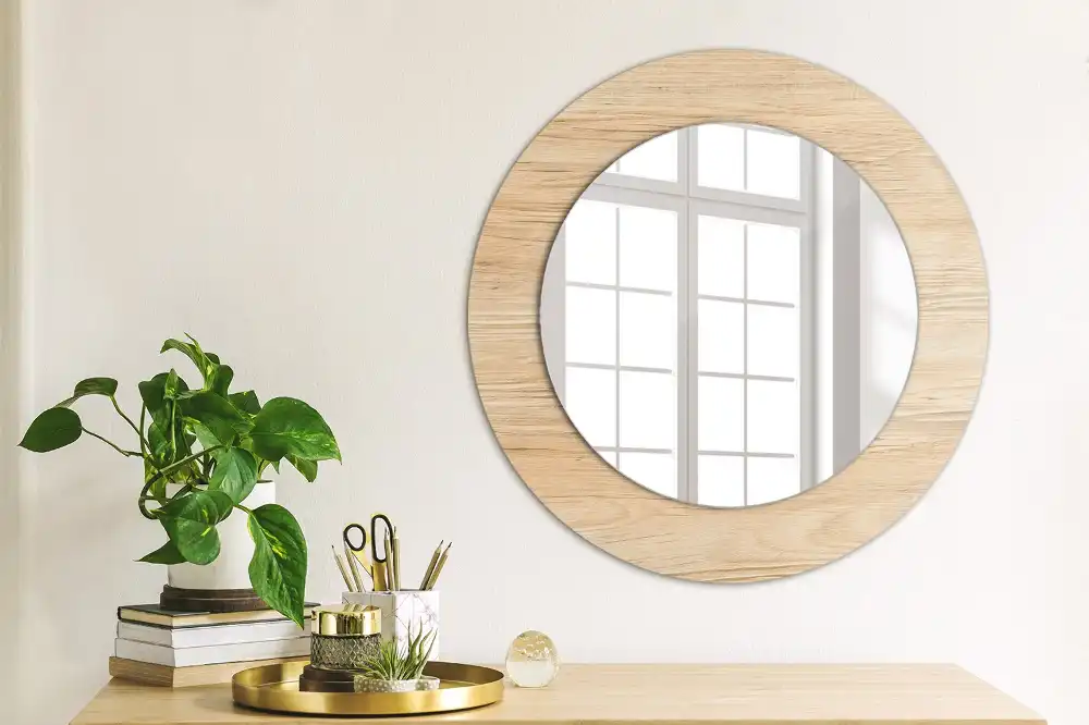 Kulaté zrcadlo tištěný rám dřevěný materiál
