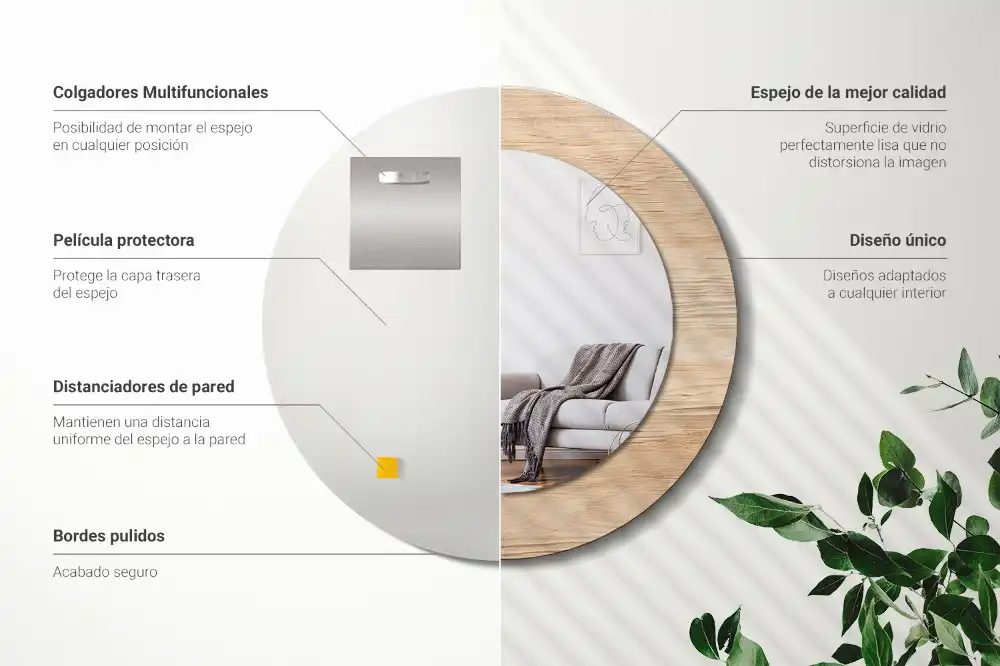 Kulaté zrcadlo tištěný rám dřevěný materiál