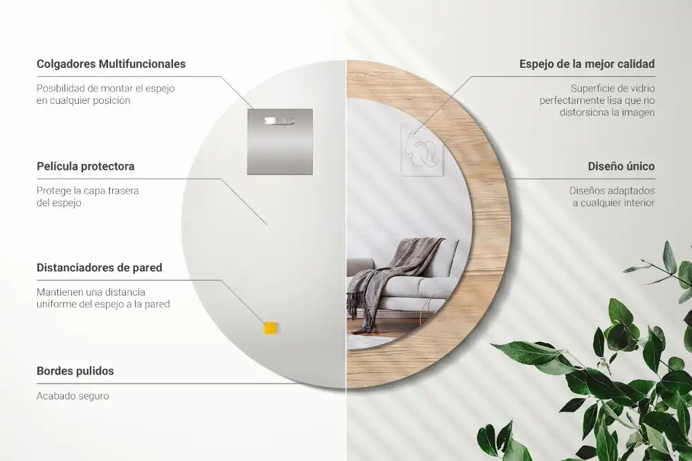 Kulaté zrcadlo tištěný rám dřevěný materiál