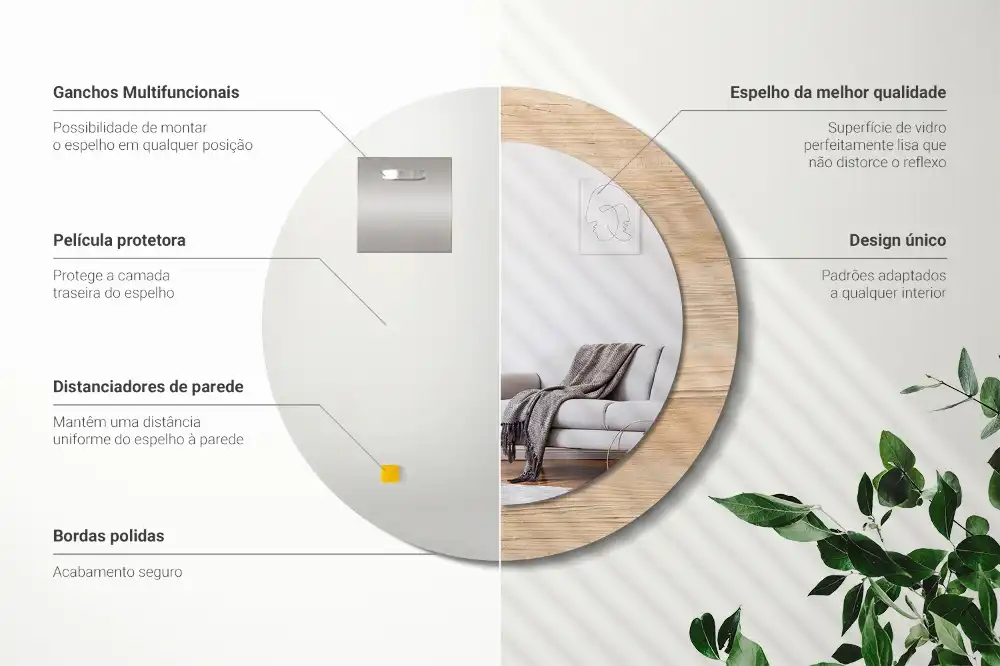 Kulaté zrcadlo tištěný rám dřevěný materiál