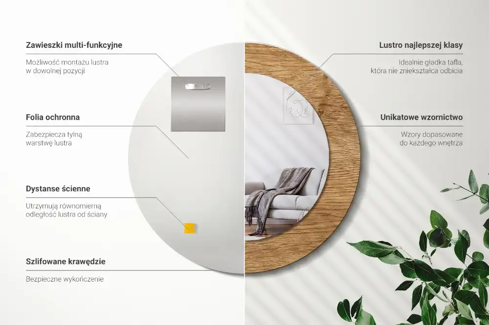Kulaté dekorační zrcadlo na zeď struktura dřeva