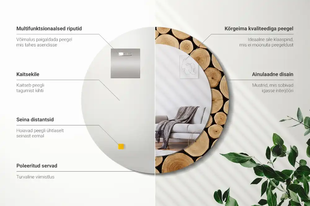 Kulaté dekorační zrcadlo na zeď kmeny dřeva
