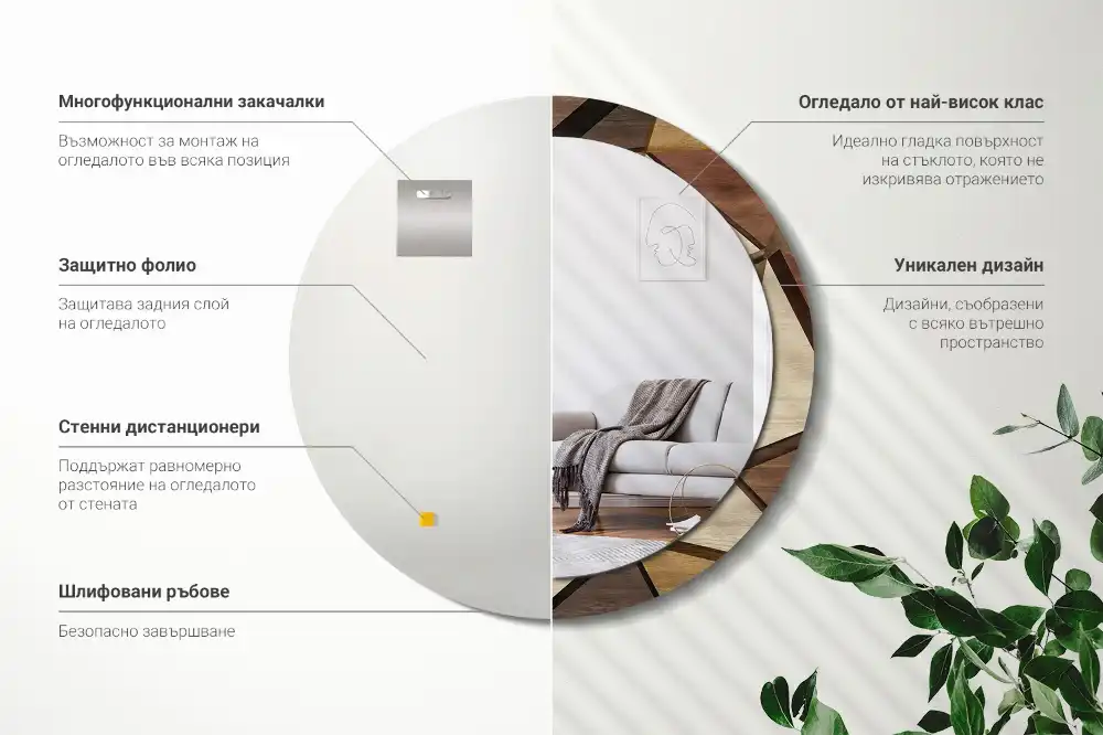 Kulaté zrcadlo tištěný rám trojrozměrné geometrické dřevo