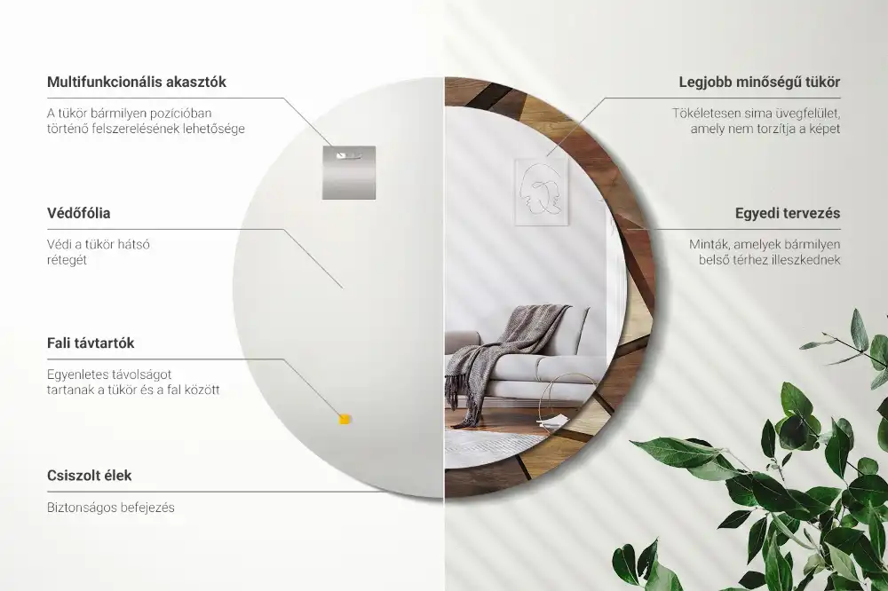 Kulaté zrcadlo tištěný rám trojrozměrné geometrické dřevo