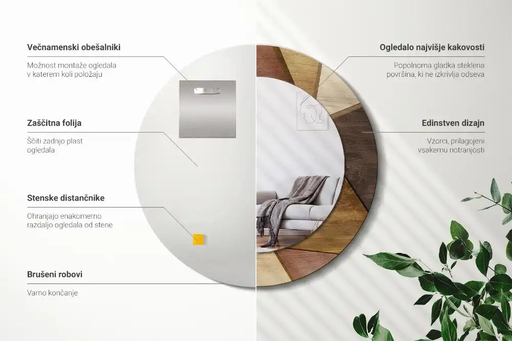 Kulaté zrcadlo tištěný rám trojrozměrné geometrické dřevo