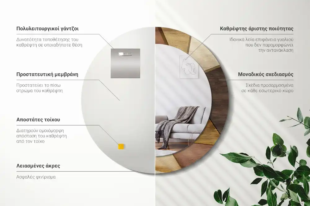 Kulaté zrcadlo tištěný rám trojrozměrné geometrické dřevo