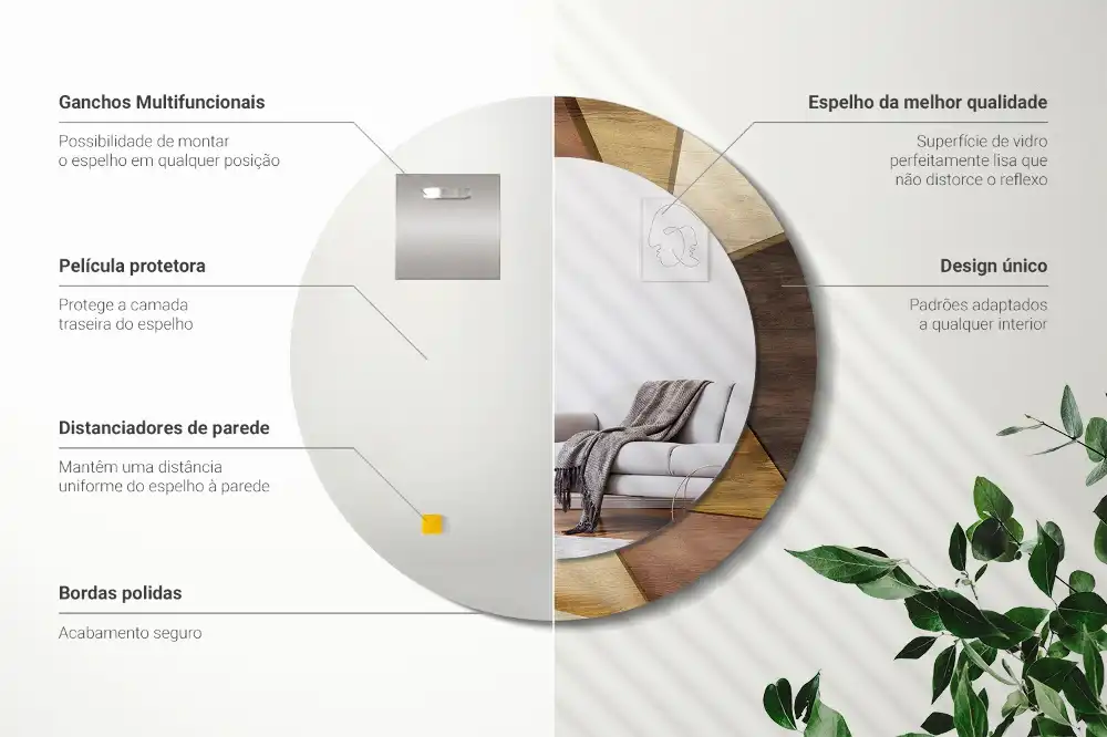 Kulaté zrcadlo tištěný rám trojrozměrné geometrické dřevo