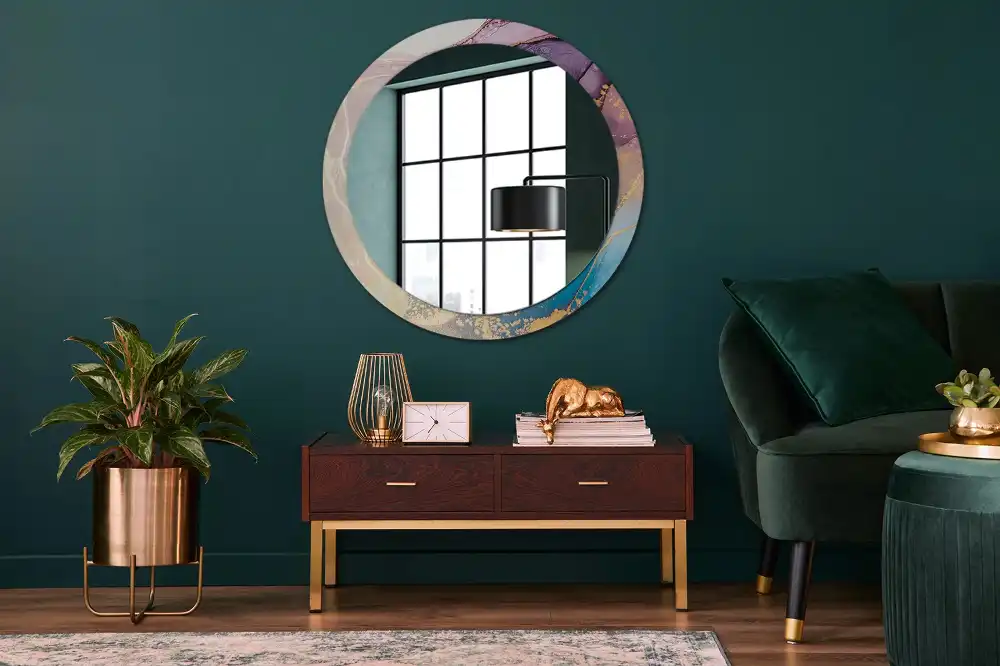 Kulaté zrcadlo tištěný rám mramorový kámen