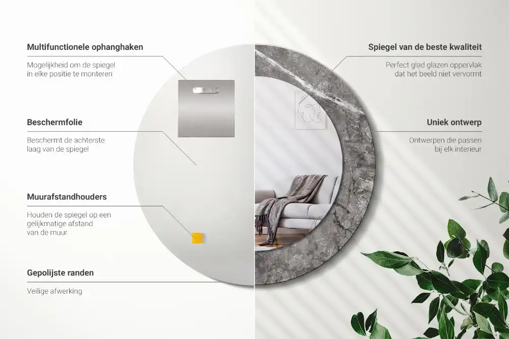 Kulaté zrcadlo tištěný rám rustikální mramor