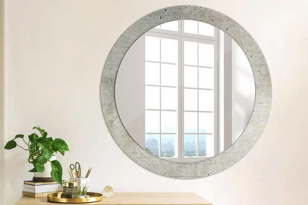 Kulaté dekorační zrcadlo na zeď šedý beton